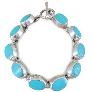 Solid 925 Sterling Silver Turquoise Link Bracelet